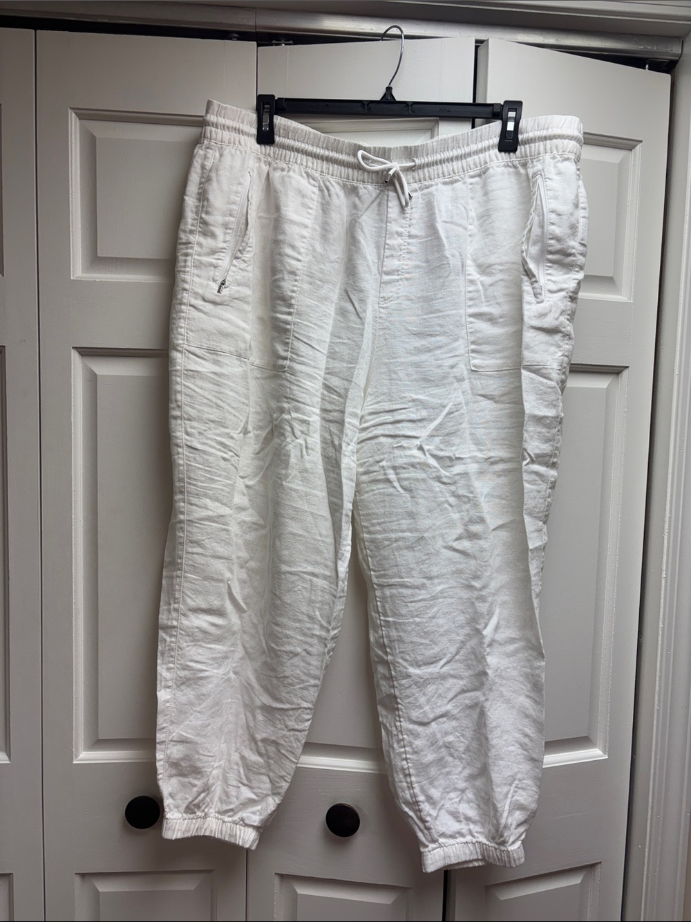 Athleta Women's White Drawstring Linen Joggers 20